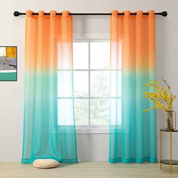 Modern Ombre Sheer Curtains | Set of 2 Panels | 52x72 | Grommet Top | Semi Sheer - Picture 6 of 6